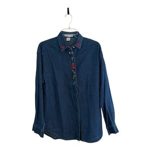 Vtg 90s Denim School Theme Teacher Shirt w Apples/ABC’S Size Small 100% Cotton